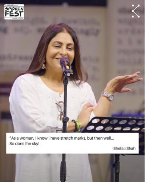 Shefali Shah Instagram - “I know I have stretch marks, but we’ll then so does the sky” ❤️

“As a Woman, I Know…” By Shefali Shah is a fire performance 🔥 
LINK IN BIO 🌻
.
.
.
#shefalishah #women #womanhood #kommune #spokenfest2024 #spokenfest