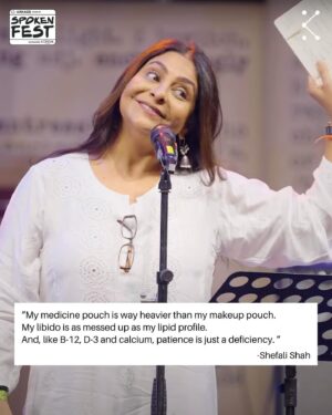 Shefali Shah Instagram - “I know I have stretch marks, but we’ll then so does the sky” ❤️

“As a Woman, I Know…” By Shefali Shah is a fire performance 🔥 
LINK IN BIO 🌻
.
.
.
#shefalishah #women #womanhood #kommune #spokenfest2024 #spokenfest