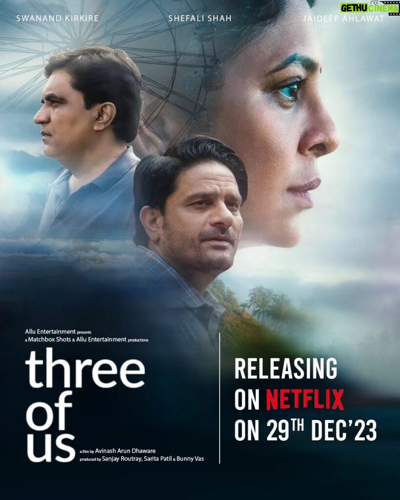Shefali Shah Instagram - Can’t wait to share this gem of a film 'Three of Us' from 29th December on Netflix @jaideepahlawat @swanandkirkire @kadambarik13 @avinasharundhaware @matchboxshots @netflix_in