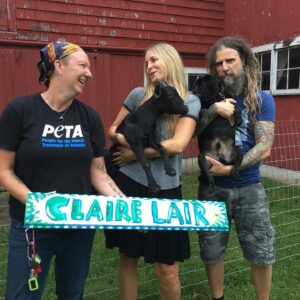 Sheri Moon Zombie Instagram - Our goat friend Claire came to live with us about a year and a half ago after our pals at @peta gave us a call and said they hoped we could take her in. This is the first photo I took of Claire’s arrival in the PETA van all the way from N Carolina. She was very skinny, a bag of bones and had a missing hoof. We fell in LO🖤E with baby Claire instantly. In order for her to join our existing herd of 3 we had to #quarantine Claire for 10 days. She eventually joined the herd and they all get along. She is such an affectionate love bug. The videos are her now, plumpy and jumpy!!! She loves running, jumping and doing fun twists. #claire #peta #goatfriends