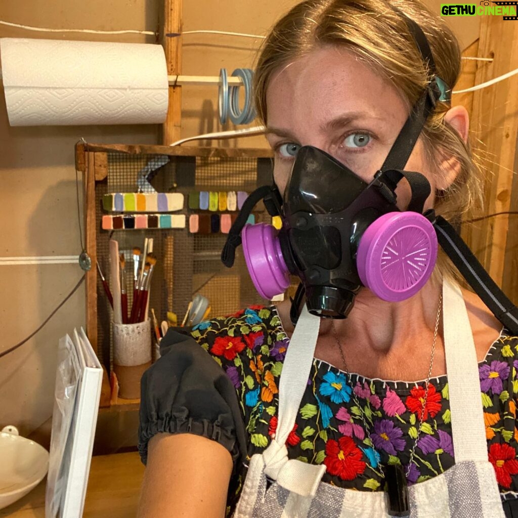 Sheri Moon Zombie Instagram - I wear this mask when I’m in my studio mixing dry glazes for my pottery-I used to feel very “breaking bad” when wearing it, now it’s just pretty normal. #mixingglazes #potterystudio #pothead #breakingbad #siliconehalfmask