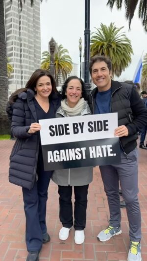 Sheryl Sandberg Instagram - Yesterday, thousands from our community gathered to march against antisemitism. Young and old, Jews and non-Jews, stood shoulder to shoulder — united in ensuring hope and tolerance can triumph over cynicism and hatred. The solidarity moved me to tears, more than once.

In my lifetime, I have given many speeches about bias and discrimination. But this was my first-ever speech about antisemitism. As Jews, we say “Never Again.” But never again cannot mean “never again will we allow another Holocaust to happen.” It has to mean “Never again will we allow hate against any group to be tolerated.” And unity is the key to making that happen.
 
It will take all of us to create a world free from racism, antisemitism, islamophobia, homophobia — from fear and bigotry in every form. A world where everyone can be proud of who they are. In times as difficult as these, this march gave me hope.