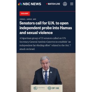 Sheryl Sandberg Instagram - Hamas terrorists used rape as a tool of war on October 7, and they must be held accountable. 

I’m so pleased to see this group of bipartisan Senators united in calling on the @unitednations to acknowledge, denounce, and investigate Hamas’ atrocious crimes against women and girls.

This letter is not about taking sides in the horrific conflict or weighing into politics. It’s a moral issue — we all must stand against sexual violence and rape anytime and anywhere it occurs.