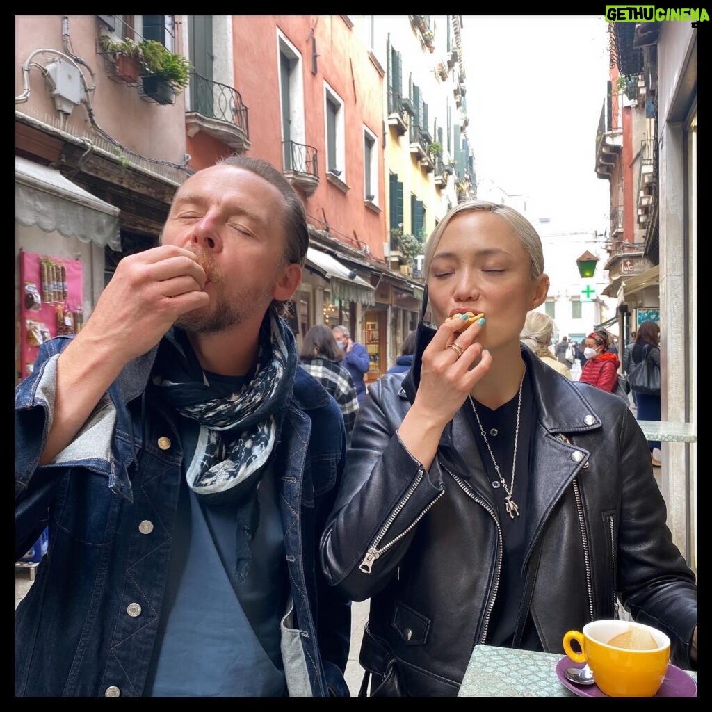 Simon Pegg Instagram - Three years ago. Eating mouth watering pastries in Venice with @pom.klementieff. 📷 @katharynmann