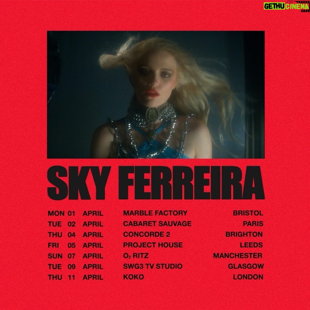 Sky Ferreira Instagram - New dates. I tried to make Dublin work. :(! The Dublin show is impossible due to the dates & venues. I’m sorry. I’m sorry for the inconvenience. I’m hesitant to say anything until it’s confirmed. I can’t give answers I don’t have. I’m glad the tour is somewhat close to the original dates?! I didn’t want it be delayed indefinitely or completely canceled etc. (Btw I found out I couldn’t play the night before my flight/2 days before the tour) Thank you for your patience. I hope to see you there. xoxoxx