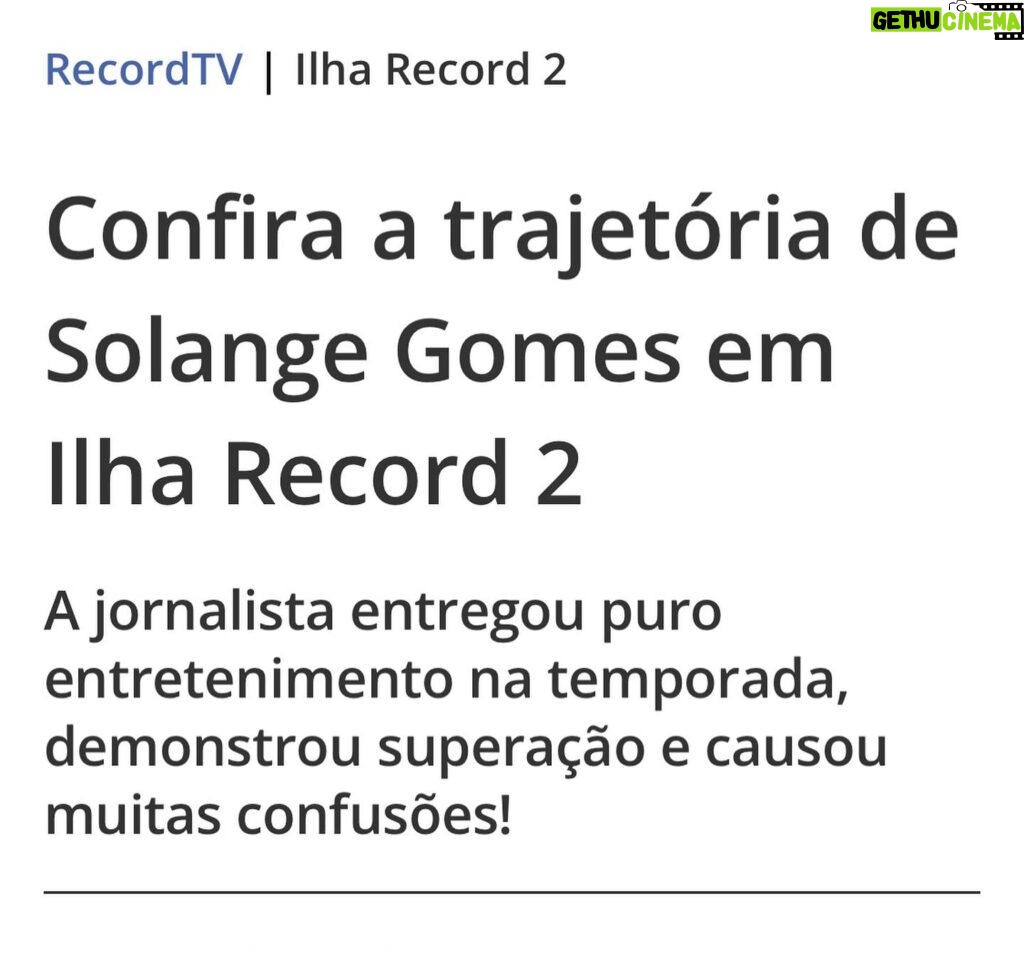 Solange Gomes Instagram - A @ilharecord tem um lugar especial em minhas lembranças profissionais. Superação! A melhor palavra para definir minha trajetória e desfecho. É inexplicável o sabor da vitória. Quase um ano se passou e só desfruto de bons momentos adquiridos em meus realities. #tbt #recordtv #ilharecord