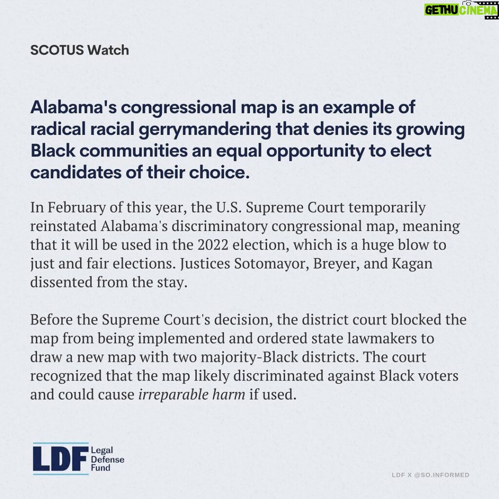 Sonequa Martin-Green Instagram - Alright y’all. So last week, the Supreme Court heard oral arguments in Merrill v. Milligan. This case centers on discriminatory redistricting practices in Alabama, which could have a widespread effect across the US. @NAACP_LDF and @So.Informed teamed up to share more about the case, how gerrymandered redistricting can dilute the power of Black voters, and why we must protect voting rights and fight for fair maps. It’s a lot to read but please, swipe. 🖤
