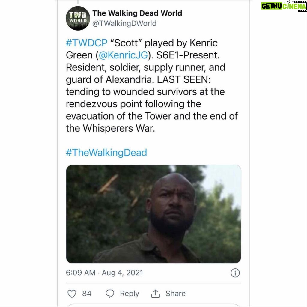 Sonequa Martin-Green Instagram - YESSS. That’s what I’m talkin ‘bout! Swipe for the goodies. I love how @iamkenricgreen has brought Scott to life, I say BRING. IT. 😁 And many thanks to Renee Hanson for the love. ♥️ #scott #thewalkingdead #thefinalseason #lastmanstanding