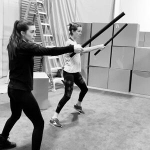 Sophia di Martino Instagram - TBT January 2020 - my incredible stunt double @sarah__irwin is the reason Sylvie’s fight scenes are so badass. Here we are practicing sword drills before Sarah had her hair cut and bleached to look more like mine! 💚 #loki #lokiseries #sylvie