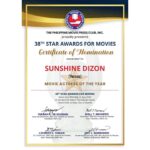 Sunshine Dizon Instagram - Taos pusong pasasalamat sa lahat ng bumubuo at mga hurado ng 38th PMPC Star Awards. Marami pa po sana akong gusto sabihin kagabi but i got too emotional and overwhelmed. So please allow me to properly say what I should’ve said last night. Thank you @versus_pelikula Sir Art Cruz and Maam Riz Cruz of ADCC Productions for giving me the opportunity to give life to Lea Santos and producing our Writer Director’s @joverjoel beautiful story. To Sir Dennis Evangelista @dennisevangelista888 for all the well chosen projects he has offered me to portray through the years, maraming salamat po. Director @joverjoel thank you for your guidance , trust and your beautiful script. I would also like to share this recognition to one of my dear friend and favorite screen partner Mr. @gabbyeigenmann for his generosity, dedication and contagious passion as an actor. Kaps para saatin ito at mahal na mahal kita. To our Manager Perry Lansigan @ppl_entertainment_inc thank you for always pushing us to be the best and believing in our dreams and helping all your alagas to achieve them. Mahanay lang po sa mga haligi ng industrya gaya ng Ate @claubarretto , Mega Star @reallysharoncuneta , at ibang kasama sa nominasyon ay sapat na, pero sobra sobrang pasasalamat na ako’y mabigayan ng pag kakataong mahanay sa nag iisang Miss @charosantos ay isang napakalaking karangalan na buong buhay kong hindi malilimutan. To Doreen, and Antonio you will always be Mama’s inspiration to always strive to be the best. I love you both so much. To my Papa, i know you are looking down from heaven and i can only hope and pray that i make you proud everyday. Sa lahat po ng patuloy na nag titiwala at nagbibigay suporta maraming salamat po. #StarAwardsMovieActressoftheyear 🙏🏻