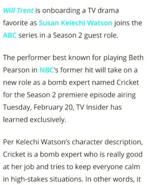 Susan Kelechi Watson Instagram - Diffusing bombs, chasing bad guys and looking for love... Feb 20th, @willtrentabc #sayheytoCricket #doingall3atonce😉💪🏽