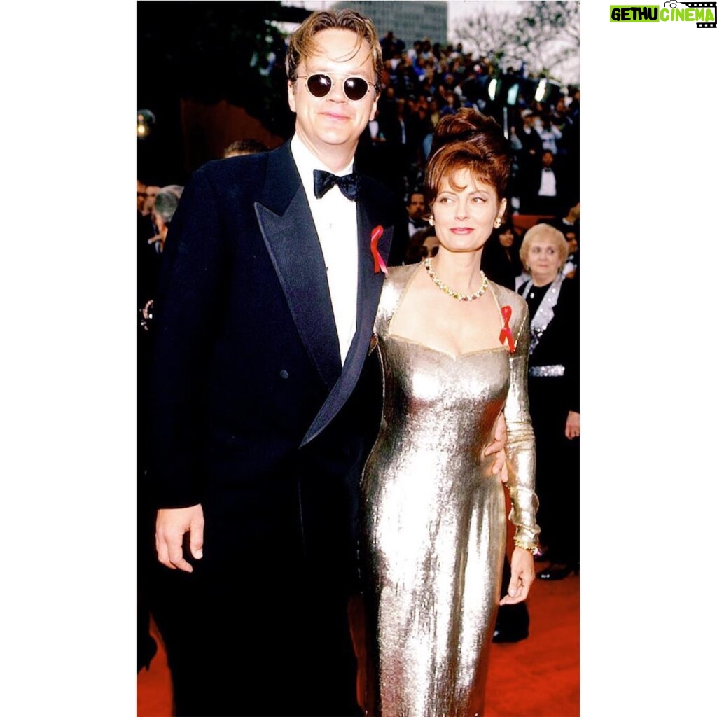 Susan Sarandon Instagram - Oscars, 1993. #FBF Tim: In the spirit of the red ribbons being worn here this evening, we’d like to call attention to 266 Haitians who are being held at Guantanamo Bay by the United States government. Their crime: testing positive for the HIV virus. Me: On their behalf and all the people living with HIV in this country, we’d like to ask our governing officials in Washington to admit that HIV is not a crime and to admit these people into the United States. Thank you.