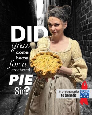 Sutton Foster Instagram - Did you come here for a pie sir?

We will be auctioning off these fresh baked crocheted meat pies THIS WEEK AND NEXT — ON STAGE at Sweeney Todd Broadway, for Broadway Cares/Equity Fights AIDS!

Every pie is one of a kind - cooked and hooked by ME! 

#bcefa #broadwaycaresequityfightsaids #sweeneytoddbroadway #crochet #lionbrandyarn 

@lionbrandyarn 
@bcefa 
@sweeneytoddbway