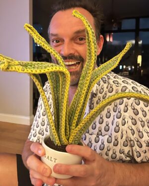 Sutton Foster Instagram - A special crocheted house plant for the one and only Julien Havard!

❤️  🧶=🪴!

I used Lion Brand yarn! 
Pattern by Emma Varnam!

@wantsomejulien 
@lionbrandyarn 
@emmavarnam 

#crochet #crochetersofinstagram #crochetaddict #crochetlove #crocheteveryday