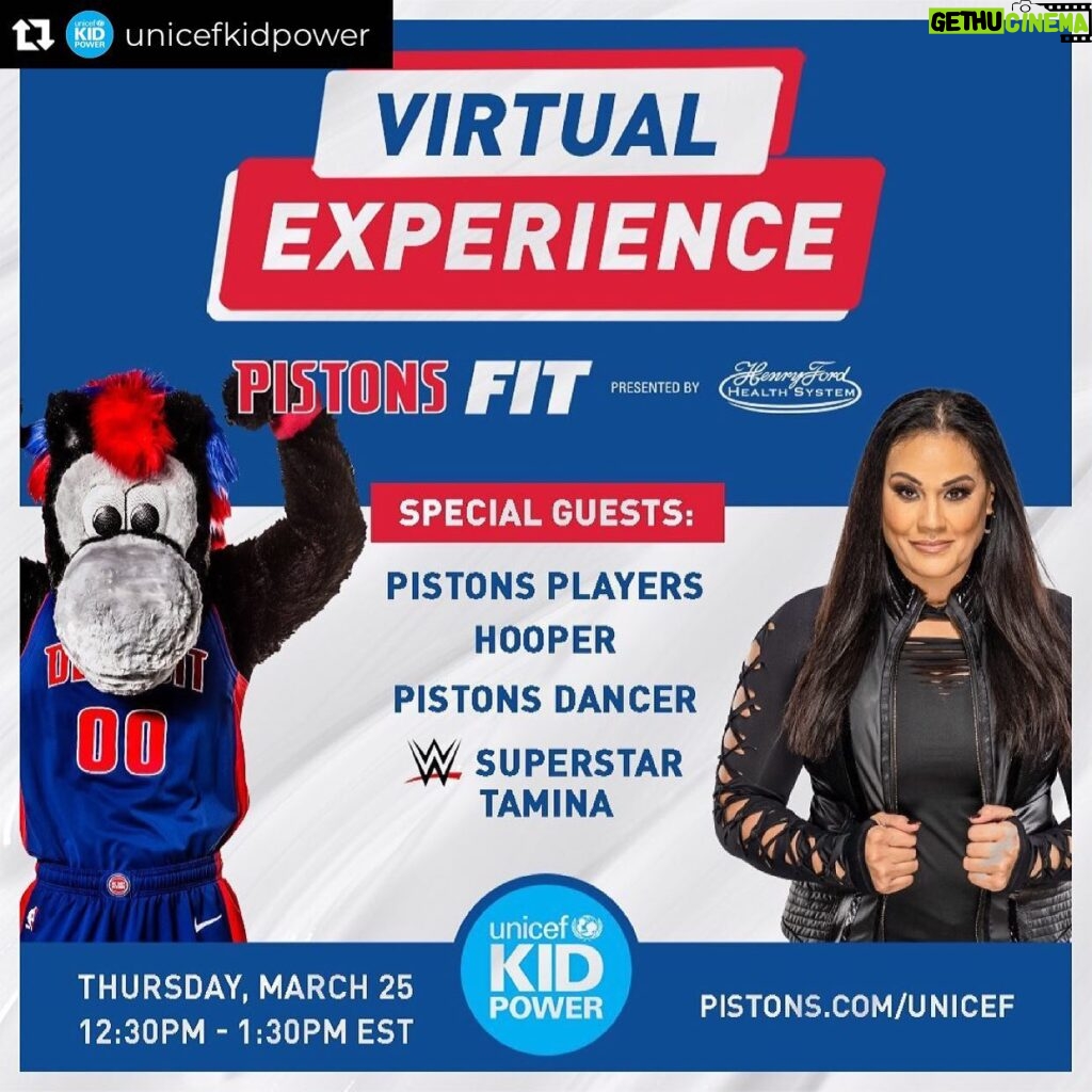 Tamina Instagram - So excited to be a part of this program🙌🏽. Empowering the minds of our youth ensures we empower the outcome of our future. 💙💙💙 Repost from @unicefkidpower • The @detroitpistons will be hosting a virtual fitness clinic via zoom alongside @UNICEFUSA & @henryfordhealthsystem. Special guests Mason Plumlee, Rodney McGruder, and Tamina Snuka will participate in a short discussion on fitness and nutrition fitness activities!