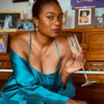 Tatyana Ali Instagram - Thank you for all of the birthday wishes!!! Some are saying we’re in the age of Aquarius- I say it’s about goddamn time. But seriously, I am so thankful for the prayers of my family, loved ones and ancestors that helped fuel this new turn around the sun. My cup truly runneth over, and apparently being in my 40s means my cleavage runneth over too. Also, thank you @crumbles__patisserie for this beautiful cake!!! 🎂🎈