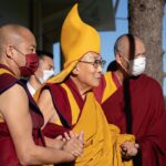Tenzin Gyatso Instagram - HHDL walks along the veranda of the main Tibetan temple, taking in view of the clear blue sky over Mcleod Ganj and the majestic mountains behind as he walks his way to attend a long life prayer offered by the students, staff, and ex-students of Tibetan Homes Foundation (THF) and Central School for Tibetans (CST) Mussoorie on April 5, 2022, in Dharamsala, Himachal Pradesh, India. #dalailama #buddhism #compassion #dharamsala