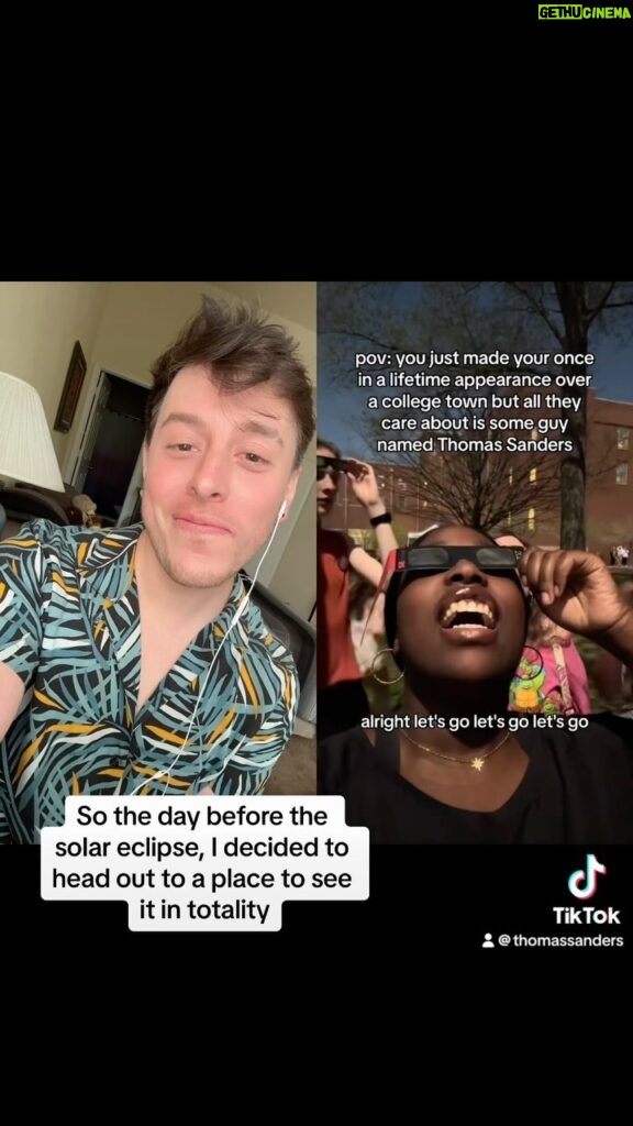 Thomas Sanders Instagram - This was an amazing day 💜 (duet with TikTok user kinya) #eclipse #roadtrip #vine #college #semo