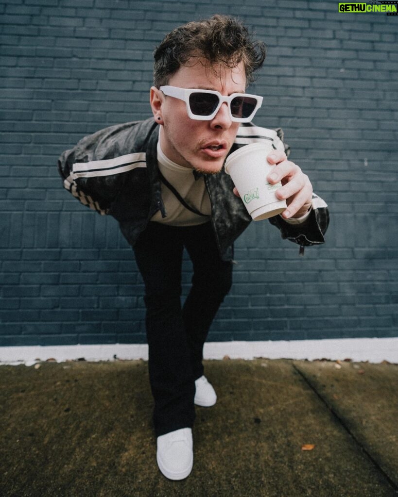 Thomas Sanders Instagram - Taking my coffee black… and white. 🖤🤍 Frickin SIX years since the character known as “Sleep” was introduced in my short videos, and I couldn’t get enough of him. Created a look inspired by him to celebrate! Happy “Birthday”, Sleep 🖤🤍 (📸: @jameslightner; 👕: @dpstyledme)