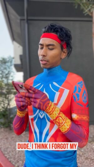 Thomas Sanders Instagram - The Grammar Feud Continues... 🕷️ (Feat. @kumar_sutra) #spiderman #spiderverse #pavitrprabhakar #milesmorales #peterparker #peterbparker #comedy #relatable #language