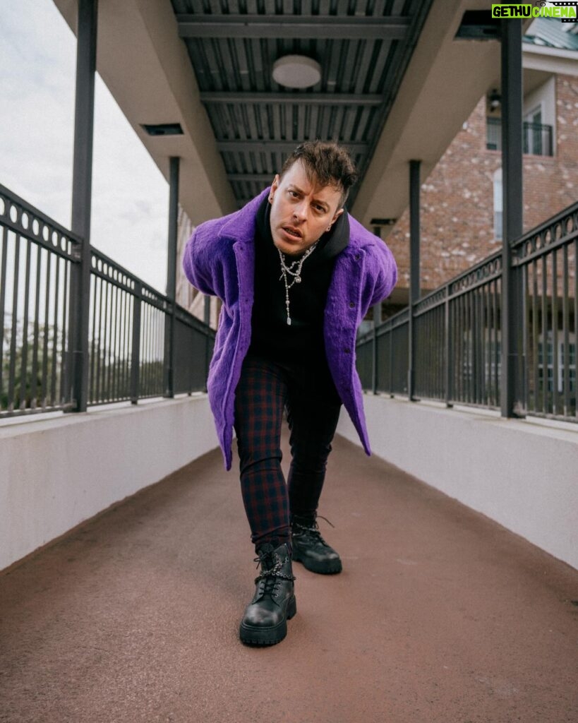 Thomas Sanders Instagram - We actually got the pelt of Grimace in order to make this jacket for a Virgil-inspired look. 💜 Just celebrated 7 years since the introduction of Virgil. Happy “Birthday”, dude 🎂💜 (📸: @jameslightner; 👕: @dpstyledme)