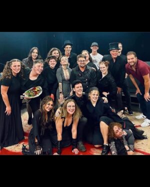 Thomas Sanders Instagram - Swing your razor wide, Sweeney 🎃 More Dump-tober! 

1: Got our promo pics back for the show and loving how they’re looking!
2: My collab with Smosh games is out now! Got to show all these awesome people one of my favorite escape room style card games!! It was a murder mystery one and I LOVED IT.
3: Came out (lol) to Atlanta for Pride weekend and had a blast!
4: Sweeney and Mrs. Lovett! This photo was really showing off Sweeney’s curves, they don’t talk about that enough in the musical.
5: Dude, all those people who have compared me to Damien through the years are exactly right, we are very much the same person lol so glad I got to meet and play a game with him!!
6: I have so much fun with Andrea on stage each night! Just absolutely knocking em all dead.
7: Such a joy working on a sold out performance with such a lovely cast of people 🖤