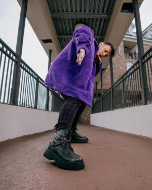 Thomas Sanders Instagram - We actually got the pelt of Grimace in order to make this jacket for a Virgil-inspired look. 💜 Just celebrated 7 years since the introduction of Virgil. Happy “Birthday”, dude 🎂💜 
(📸: @jameslightner; 👕: @dpstyledme)