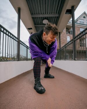 Thomas Sanders Instagram - We actually got the pelt of Grimace in order to make this jacket for a Virgil-inspired look. 💜 Just celebrated 7 years since the introduction of Virgil. Happy “Birthday”, dude 🎂💜 
(📸: @jameslightner; 👕: @dpstyledme)