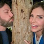 Tricia Helfer Instagram - Just two weirdos trying to regain composure for a decent photo after randomly hugging trees. So good to see your face in person again @chrisrafferty Love ya 😘