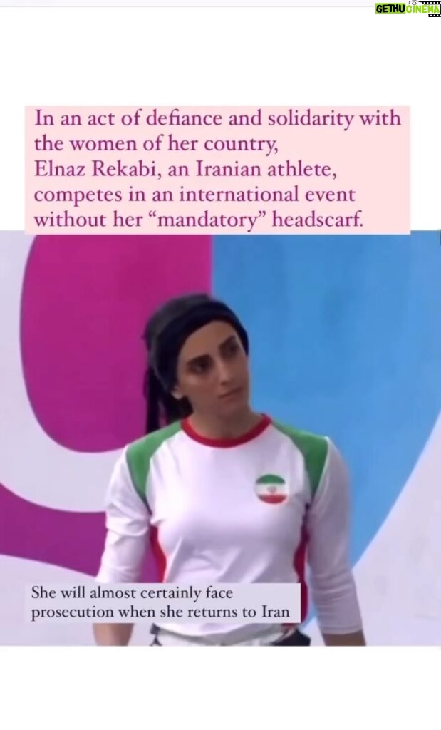 Uzo Aduba Instagram - She doesn’t need a headscarf. She needs a cape. Keep. Going. #regram @quentin.quarantino First time in 43 years a female Iranian athlete has competed without her “mandatory” headscarf