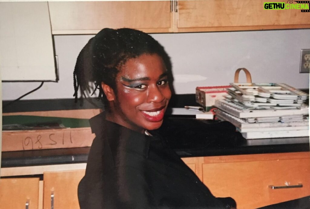 Uzo Aduba Instagram - This kid. Me. High School drama club production of Pippin. Tech rehearsal. Sitting in the art room now dressing room, backstage, waiting to go on. I remember. Those two weekends of performances felt like the entire world to me and my cast mates. Cause frankly, they were. This is where so many of us came to escape- thank you for that, Regina. Where we learned that music had wings and words held magic. That creation was cool. Where I first learned to use all of me- thank you for that, @maryannhatem Where my imagination found a home, and where a year after this my drama teacher @sarahruter would forever change the course of my life. Thank you for that. I remember. Cause this kid needed that, and has been grateful for the discovery of this sacred space ever since. Here’s to the #theaterkids #fbf