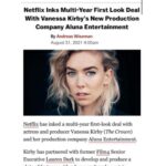 Vanessa Kirby Instagram - Very excited to say a long time dream of mine has come real. Honoured to partner with my friends @netflixfilm, who have been a true creative home since The Crown and Pieces Of a Woman and to have found my true ally in @lauren.dark, to create Aluna. We are united in our ambition to bring the many untold female stories to screen. We can’t wait to start.