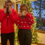 Vanessa Ray Instagram - Your favorite dorks (accidentally) wore matching Christmas outfits. I too am disappointed in us, but also we love Nikes and each other so🤷‍♀️🎄🎅☕️