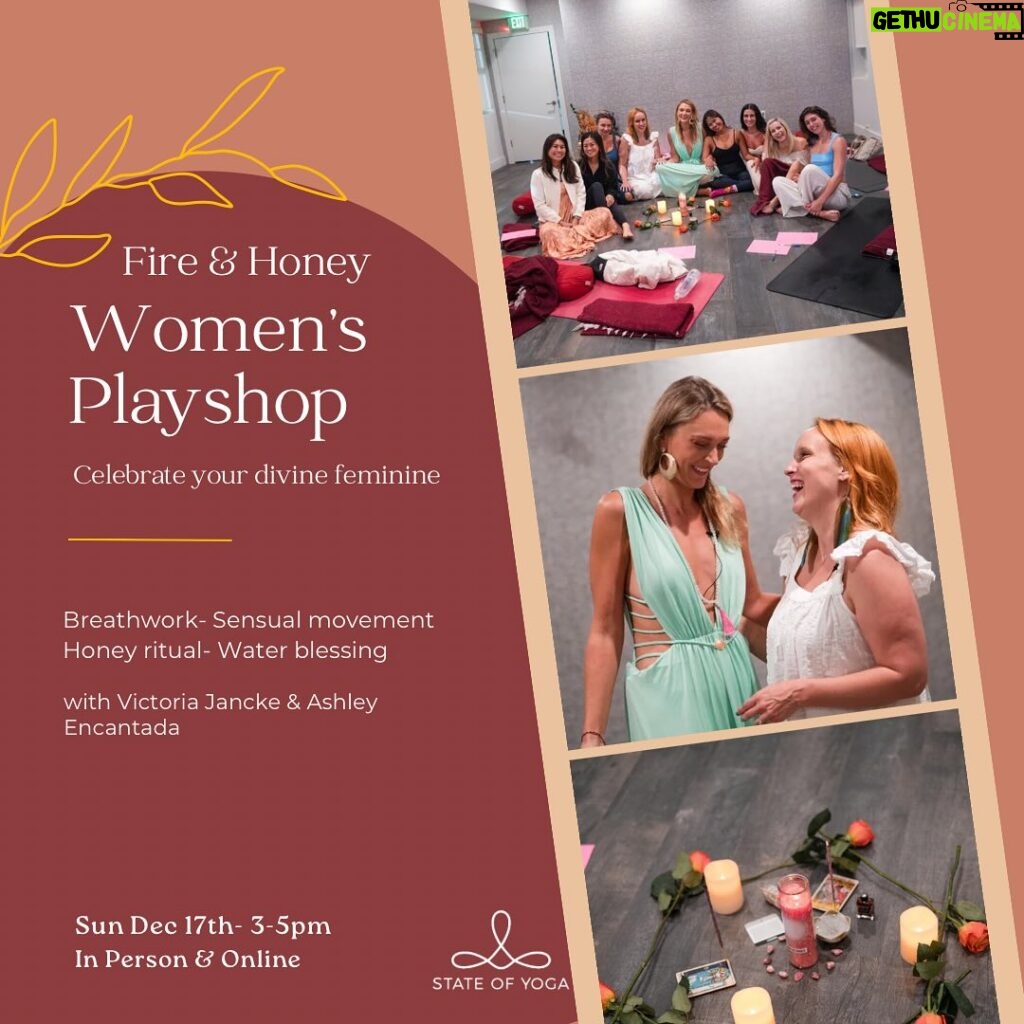 Victoria Jancke Instagram - 🔥 Women’s Playshop with Victoria Jancke & Ashley Encantada, Sun Dec 17th, 3-5pm 🔥 Celebrate your divine feminine and enjoy a workshop all about anchoring the eternal goddess into your being with movement, fire, honey and water rituals. Breathwork• Sensual movement• Honey ritual• Water blessing In Person & Online Teachers: -Victoria Jancke (Feminine Awakening, Sexual Empowerment & Flirting Specialist) -Ashley Encantada (Tantra Teacher & Intimacy Coach) Price: $69 Early bird Discount : $59 (through 12/10) Link in bio to sign up 👆🏼 #womenempowerment #stateofyoga #womensplayshop #celebratethefeminine @victoria.jancke @ashleyencantada #sensualmovement #breathwork #miamibeachyoga #miamievents