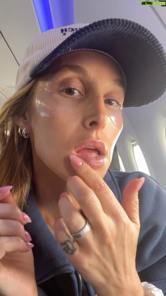 Whitney Port Instagram - When I travel without Sonny, I remember to set myself up for success. The first thing I love to do is get out my toiletry bag (thank you @thevintagemarche for my sweet Mother’s Day 🎁) and moisturize. Here are some of my most recent must have beauty products for every flight: 1) hand sanitizer - always, for obvious reason. This time I used @bathandbodyworks men’s collection, SLATE (smells so good) 2) @caudalie misting spray gives a fresh zing while hydrating and just setting a clean tone. I’ll spray this a few times throughout the flight 3) @clinique moisture surge lip treatment - SO hydrating. 4) @patchology restoring night eye gel - love this brand as well @peterthomasroth. These are just so great cause you can leave them on for hours and my eyes feel alive upon arrival. 😜 Then I’m all set. 🤍✈️