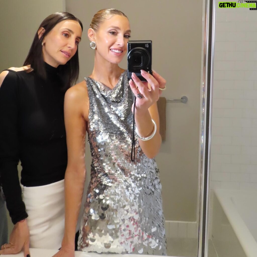 Whitney Port Instagram - Felt like a disco queen in my @lapointe outfit 🪩 I was supposed to go to the @pradabeauty party but was too naushxausted (Timmy made that word up, so now it’s my go to because it explains my life too much of the time)