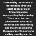 Will Poulter Instagram – Please take action by reporting any and all forms of racist abuse online. Please also sign the petition below, calling for the Football Association and the government to work together now to ban all those who have carried out racist abuse, online or offline, from all football matches in England for life.

https://www.change.org/p/football-association-and-oliver-dowden-sec-of-state-dcms-pm-boris-johnson-ban-racists-for-life-from-all-football-matches-in-england?signed=true

(Also in my bio)