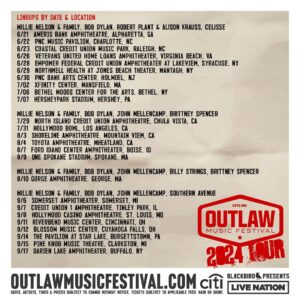 Willie Nelson Instagram - The Outlaw Music Festival Tour is back with an incredible lineup of legendary artists joining me on the road in 2024! Presale tickets are on sale today at 10AM using code OUTLAW24. Tickets on sale THIS Friday, 3/1, at 10am local time. 

For more details and tickets go to outlawmusicfestival.com/presale. @outlawmusicfestival @blackbird_presents #outlawmusicfestival