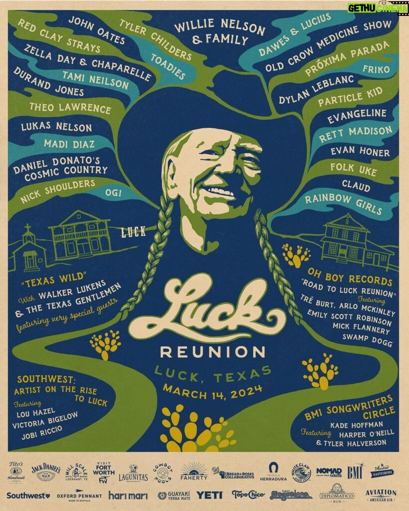 Willie Nelson Instagram - Heading back to Luck, TX for another year of @luckreunion! Learn more at LuckPresents.com and we’ll see you on March 14…