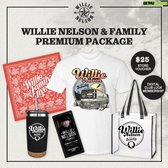 Willie Nelson Instagram - Willie Nelson & Family will be On the Road Again in Florida! The 2024 tour will be kicking off Feb. 7th! Looking for great tickets? Check out Premium Packages that include a premium seat and exclusive merchandise designed only for package purchasers. Availability varies by market. Tickets & Packages: willienelson.com 2/7/24 Immokalee, FL – ADA Packages available 2/9/24 Pompano Beach, FL – Very Limited Packages (4th Row) 2/10/24 Clearwater, FL – Packages SOLD OUT 2/12/24 Key West, FL – Very Limited Packages (3rd Row) 2/14/24 St. Augustine, FL – Available (5th Row) 2/15/24 St. Augustine, FL – Available (4th Row) 2/17/24 Apopka, FL – Available (2nd Row) 2/18/24 Cocoa, FL – Packages SOLD OUT