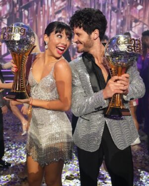 Xochitl Gomez Instagram - Just now waking up and it’s crazy to think that last night Val and I won the Len Goodman mirrorball trophy. I’m forever grateful for my journey on Dancing With the Stars and to whoever made the decision to pair Val and I together. @valentin you inspire me so much, you’ve made a huge impact on me. You have shown me respect, care, and love combined with work, determination, and focus- yet you made sure I had the most fun possible. And thank you to @jennajohnson for supporting me and allowing me to form close friendships with your family. I will miss dwts so so so much! I’ll be back next season and sit in the audience in admiration for the next cast. ♥️🏆🪩 #teamxv