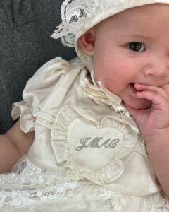 Yongwaree Anilbol Instagram - JMAC is now part of the Roman Catholic faith 🕊️ HALLELUJAH ✟ Joanna-marie’s baptism dress special made by @littlesisterofficial 💗🎀🌷