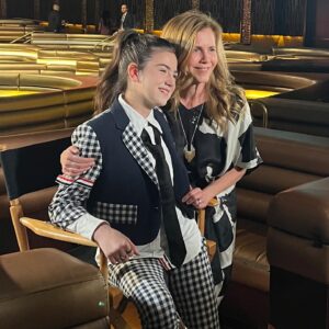 Abby Ryder Fortson Instagram - MY MOM!!! I couldn’t have done any of this at @cinemacon without my mom right by my side!!!! @christielynnsmith ❤️❤️❤️
.
 @lionsgate @margaretmovie 
.
.
Shout outs!!!
Stylist @taraswennen 
Glam @natasharg 
Incredible suit  @thombrowne ❤️
Boots @docmartensshoes 
Photographer @kevinfrazier first picture of me and my mom and the best host ever!! @entertainmenttonight @bentrivett cute Polaroid!
Pants @rouje 
Shirt @mantu_castor 
Shoes @andotherstories 
Jewelry @castjewelry 
Jacket @dolcegabbana 
.
@christielynnsmith 
Dress @eileenfisherny 
Jewelry @hannahkjewelry 
Shoes @aglshoes
Jumpsuit @madewell 
Blazer @dkny