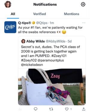 Abby Wilde Instagram - Seriously, such is the trajectory this product has had on my career that this fully feels like words of affirmation from god. 
.
@qtips @nickelodeon @paramountplus #zoey101 
#Zoey102