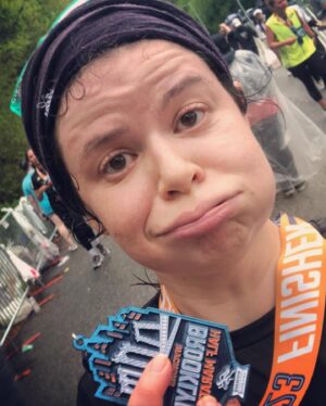Abby Wilde Instagram - So, I did a thing this morning. 
.
Two hours of waiting in the rain  3 hours and 6 minutes of running in the streets of Brooklyn   a bagel, a bath, and an 8 hour nap = 13.1 miles. 
.
First half marathon in the bag. Onward we go. 
.
#brooklynhalf #brooklynhalfmarathon #runnergirl #runnersofinstagram