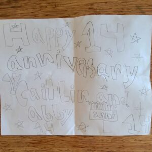 Abigail Savage Instagram - Our sweet daughter presented us with this happy anniversary card before I'd even had my coffee this morning. I'm a lucky one all around 😍 Thanks for 14 years of hangin out, Caitlin!