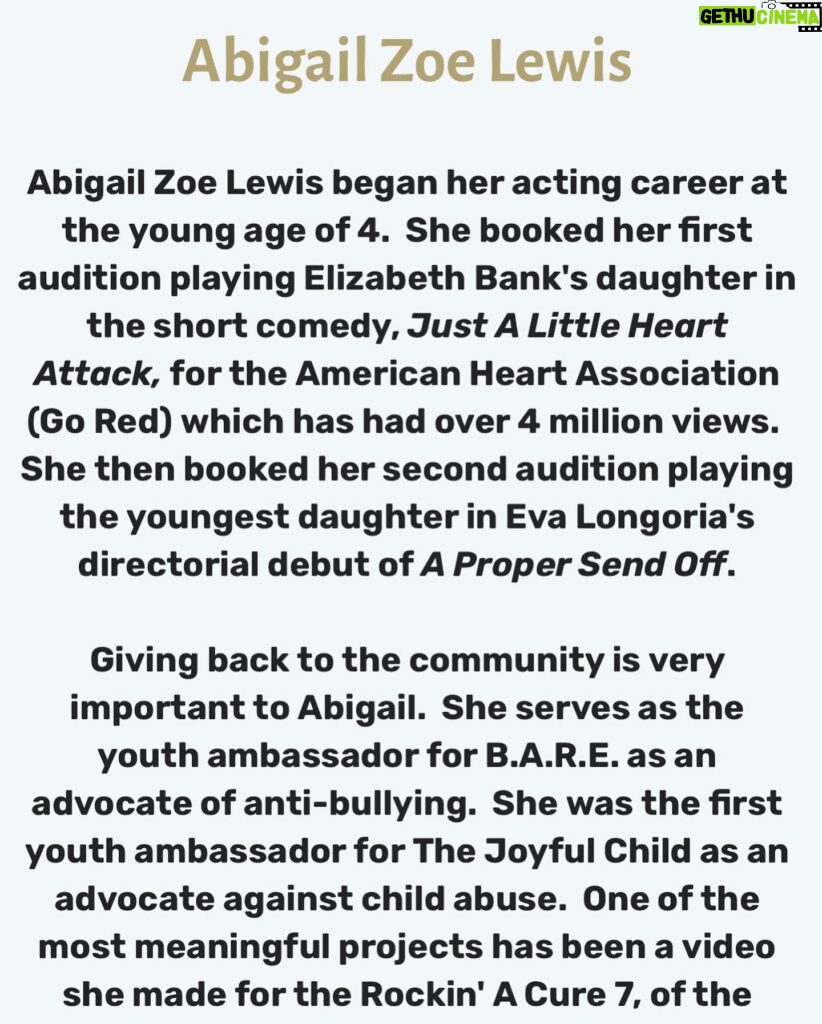Abigail Zoe Lewis Instagram - Thank you so much @youngartistawds for the interview!! Check out their website to read more 🌟♥️ #youngartistsawards #lamodels #interview #actress #musician
