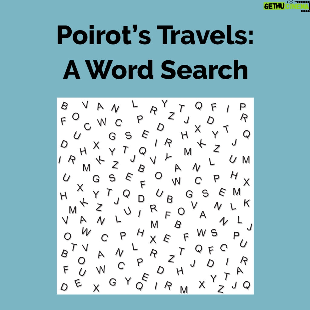 Agatha Christie Instagram - 🔎 Hidden in the word search are 14 destinations that Poirot has travelled to. Can you find them all? Play now (link in bio) #AgathaChristie #WordSearch #HerculePoirot #Poirot #Travel #Adventure