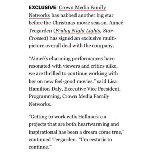 Aimee Teegarden Instagram - I’m so excited and grateful for this partnership with @Hallmark and can’t wait to keep telling stories from the ❤️