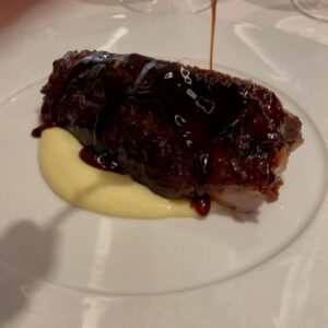 Aiste Miseviciute Instagram - One of my favorite dining experiences recently was at the one Michelin starred Saddle @saddlemadrid in Madrid, which now occupies the former location of the renowned Jockey restaurant. Jockey, a historical landmark in Spain's gastronomic, political, and cultural scene, operated from 1945 to 2012 under Clolado Cortés, who revolutionized hospitality by prioritizing the diner's experience. In October 2019, Saddle opened as a tribute to Jockey's legacy, focusing on French haute cuisine that highlights seasonal ingredients at their prime. Led by chef Pablo Laya, Saddle is dedicated to honoring culinary traditions, especially by showcasing produce when it's in season.

- Amazing, slowly roasted veal shank, tribute to the legendary chef Santi Santamaría, with potato purée and beef jus
- Butter service
- A very generous portion of Maresme teardrop green peas (gold standard of peas) and Tokaji Oremus wine sabayon
- White asparagus from Navarra, sea urchin, smoked egg yolk and vegetables soup
- The excellent wine pairing by @patrickfonsek 
- Souffé Grand Marnier
- The very impressive spirits trolley